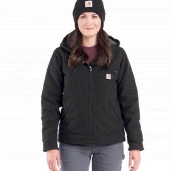 HP! Carharrt Womens Washed Duck Sherpa Lined Jacket Loose Fit Warmest - Picture 3 of 16